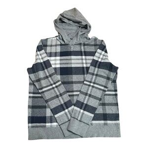 Express Mens Plaid‎ Gray and Black Hoodie Sweatshirt Shirt size L